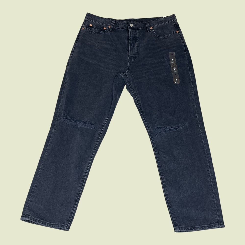 Lucky‎ Brand Drew Mom Jeans Womens 14/32A High Rise Distressed Faded Black Denim